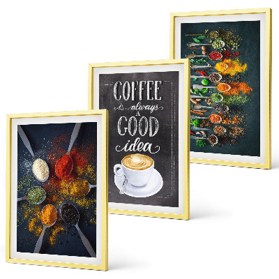 Set di 3 quadri Spezie, caffè, erbe aromatiche, motivi