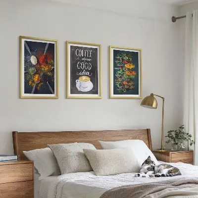 Set di 3 quadri con motivi di spezie, caffè ed erbe aromatiche