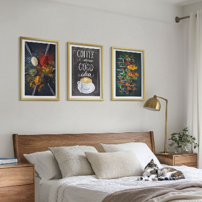 Set di 3 quadri Spezie, caffè, erbe aromatiche, motivi