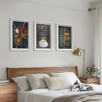 Set di 3 quadri con motivi di spezie, caffè ed erbe aromatiche