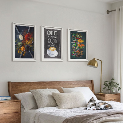 Set di 3 quadri Spezie, caffè, erbe aromatiche, motivi