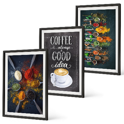 Set di 3 quadri Spezie, caffè, erbe aromatiche, motivi
