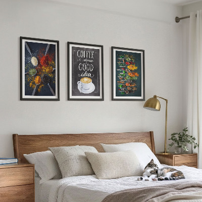 Set di 3 quadri Spezie, caffè, erbe aromatiche, motivi