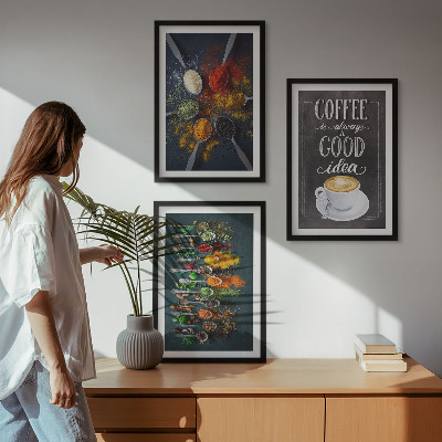Set di 3 quadri Spezie, caffè, erbe aromatiche, motivi