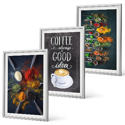 Set di 3 quadri Spezie, caffè, erbe aromatiche, motivi