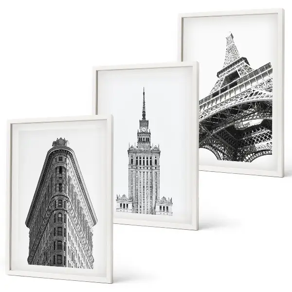 Set di quadri incorniciati con edifici architettonici in bianco e nero