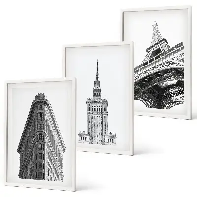 Set di quadri incorniciati con edifici architettonici in bianco e nero