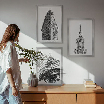 Set di quadri incorniciati Edifici architettonici in bianco e nero