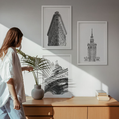 Set di quadri incorniciati Edifici architettonici in bianco e nero