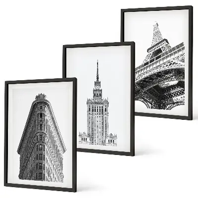 Set di quadri incorniciati con edifici architettonici in bianco e nero