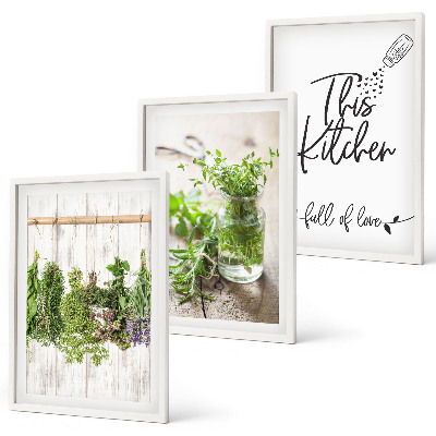 Set di 3 quadri Tema cucina con erbe aromatiche essiccate