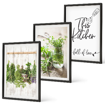 Set di 3 quadri Tema cucina con erbe aromatiche essiccate