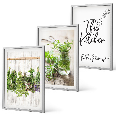 Set di 3 quadri Tema cucina con erbe aromatiche essiccate