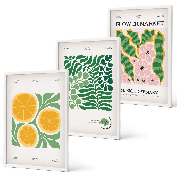 Set di quadri incorniciati Motivi di frutta e piante dai colori pastello