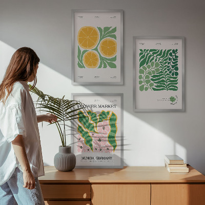 Set di quadri incorniciati Motivi di frutta e piante dai colori pastello