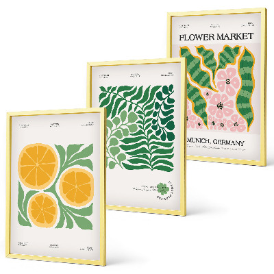 Set di quadri incorniciati Motivi di frutta e piante dai colori pastello