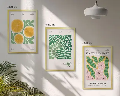 Set di quadri incorniciati con motivi di frutta e piante dai colori pastello
