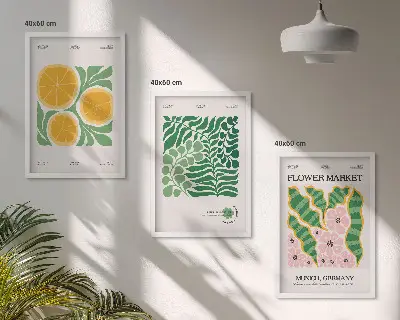 Set di quadri incorniciati con motivi di frutta e piante dai colori pastello