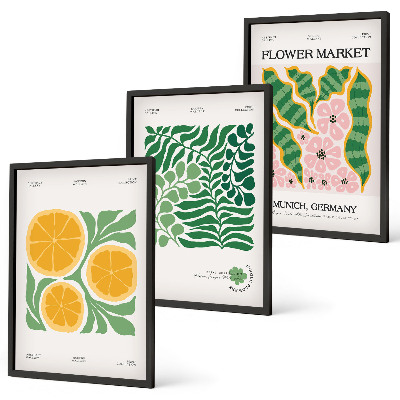 Set di quadri incorniciati Motivi di frutta e piante dai colori pastello