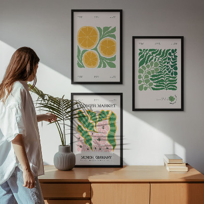 Set di quadri incorniciati Motivi di frutta e piante dai colori pastello