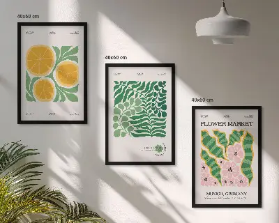 Set di quadri incorniciati con motivi di frutta e piante dai colori pastello