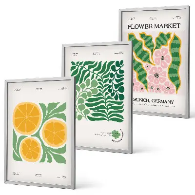 Set di quadri incorniciati con motivi di frutta e piante dai colori pastello