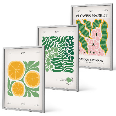 Set di quadri incorniciati Motivi di frutta e piante dai colori pastello