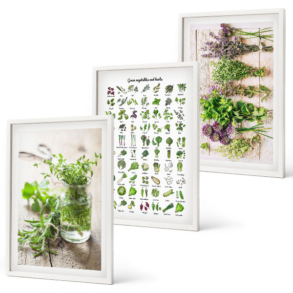 Set di 3 quadri Erbe aromatiche essiccate per la cucina