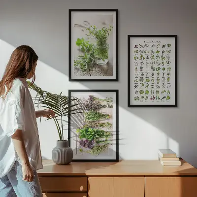 Set di 3 quadri con erbe aromatiche essiccate per la cucina