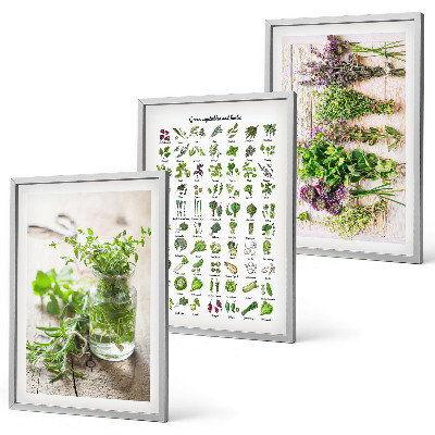 Set di 3 quadri Erbe aromatiche essiccate per la cucina
