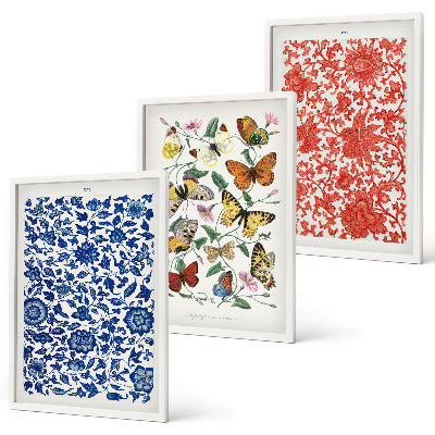 Set di quadri incorniciati Ornamenti vintage con fiori e farfalle