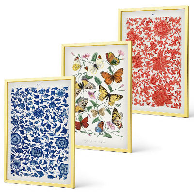 Set di quadri incorniciati Ornamenti vintage con fiori e farfalle