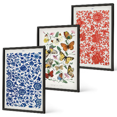 Set di quadri incorniciati Ornamenti vintage con fiori e farfalle