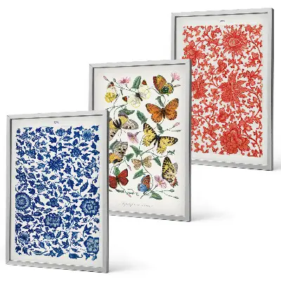 Set di quadri incorniciati con ornamenti vintage di fiori e farfalle