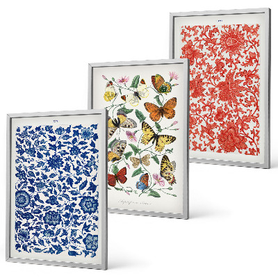 Set di quadri incorniciati Ornamenti vintage con fiori e farfalle