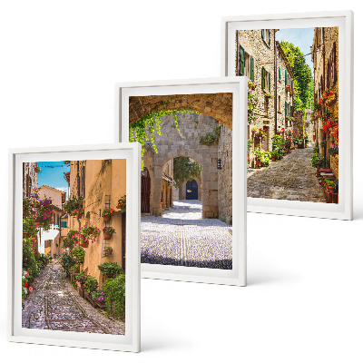Set di 3 quadri strade italiane fiori architettura