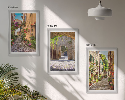 Set di 3 quadri strade italiane fiori architettura