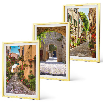 Set di 3 quadri strade italiane fiori architettura