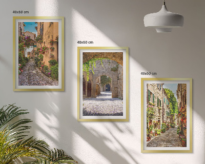 Set di 3 quadri strade italiane fiori architettura