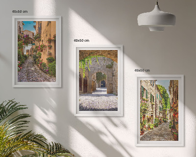 Set di 3 quadri strade italiane fiori architettura