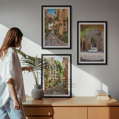 Set di 3 quadri strade italiane fiori architettura