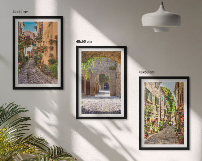 Set di 3 quadri strade italiane fiori architettura