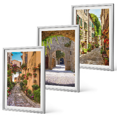 Set di 3 quadri strade italiane fiori architettura