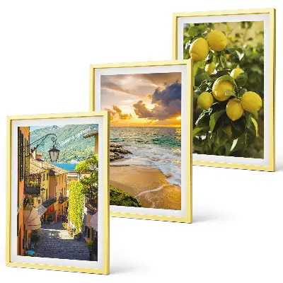 Set di 3 quadri con strade, mare, spiaggia e alberi di agrumi