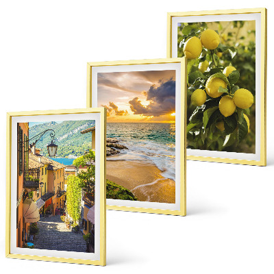 Set di 3 quadri Strade, mare, spiaggia, alberi di agrumi