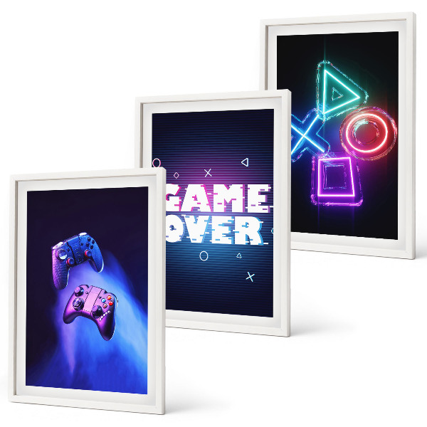 Set di 3 quadri Game Over Gamepad