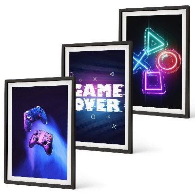Set di 3 quadri Game Over Gamepad