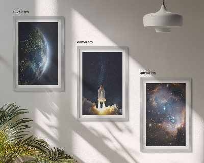 Set di 3 quadri Spazio Terra razzo galassia