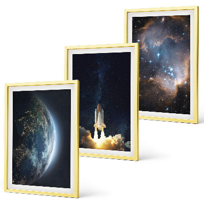 Set di 3 quadri Spazio Terra razzo galassia