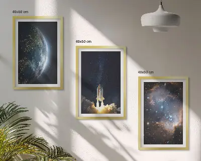 Set di 3 quadri con stampa a tema spazio terra razzo e galassia